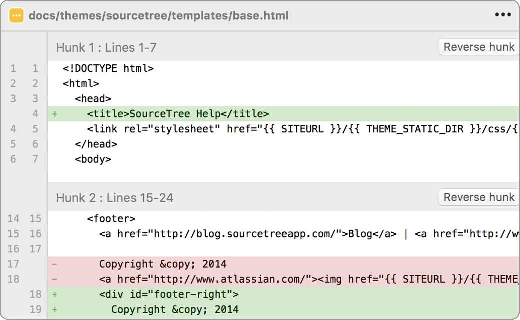 Viewing a code diff in the SourceTree app