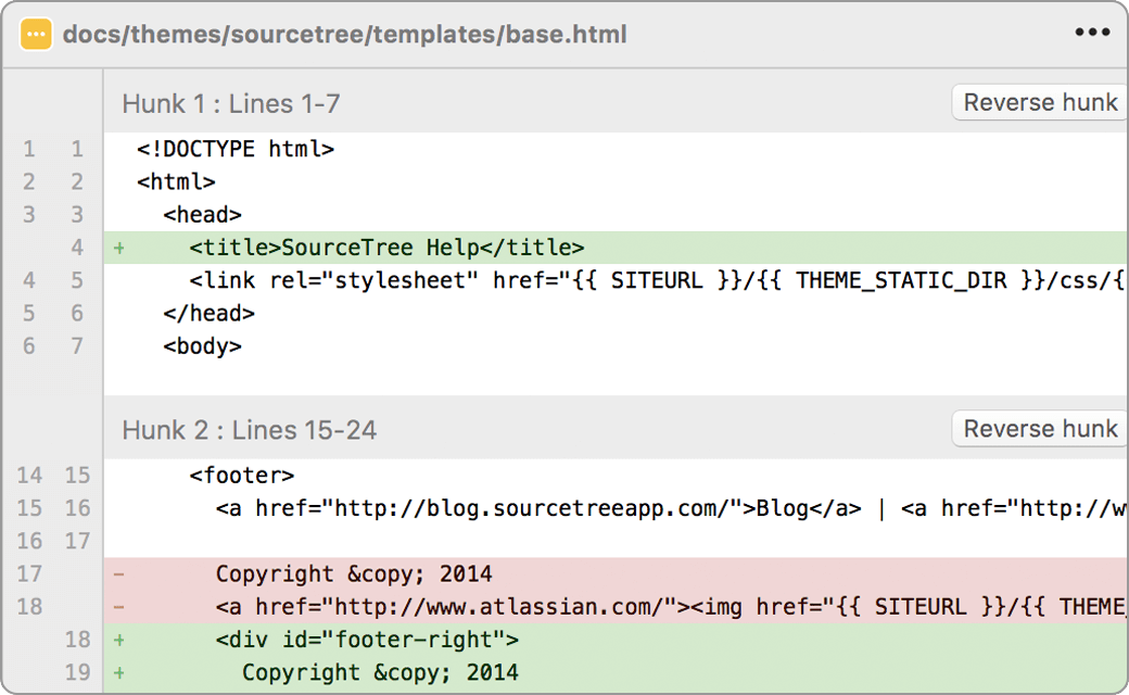 Visualización de diferencias de código en la aplicación de Sourcetree