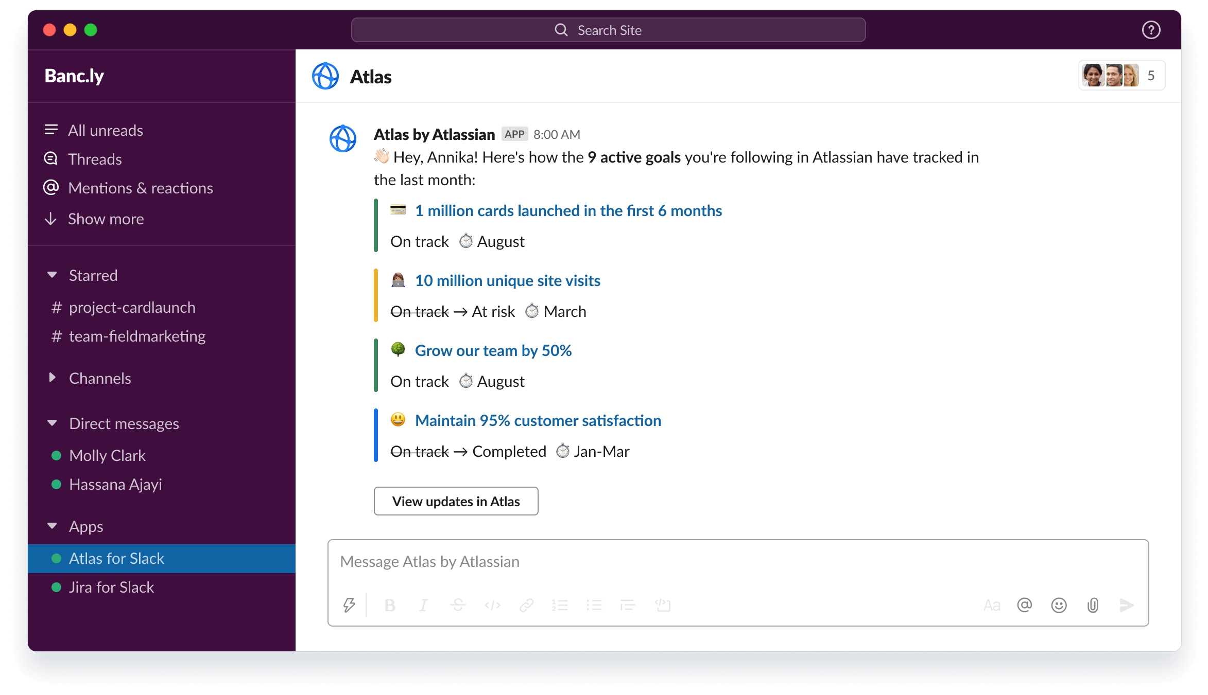 Обновления Atlas в Slack