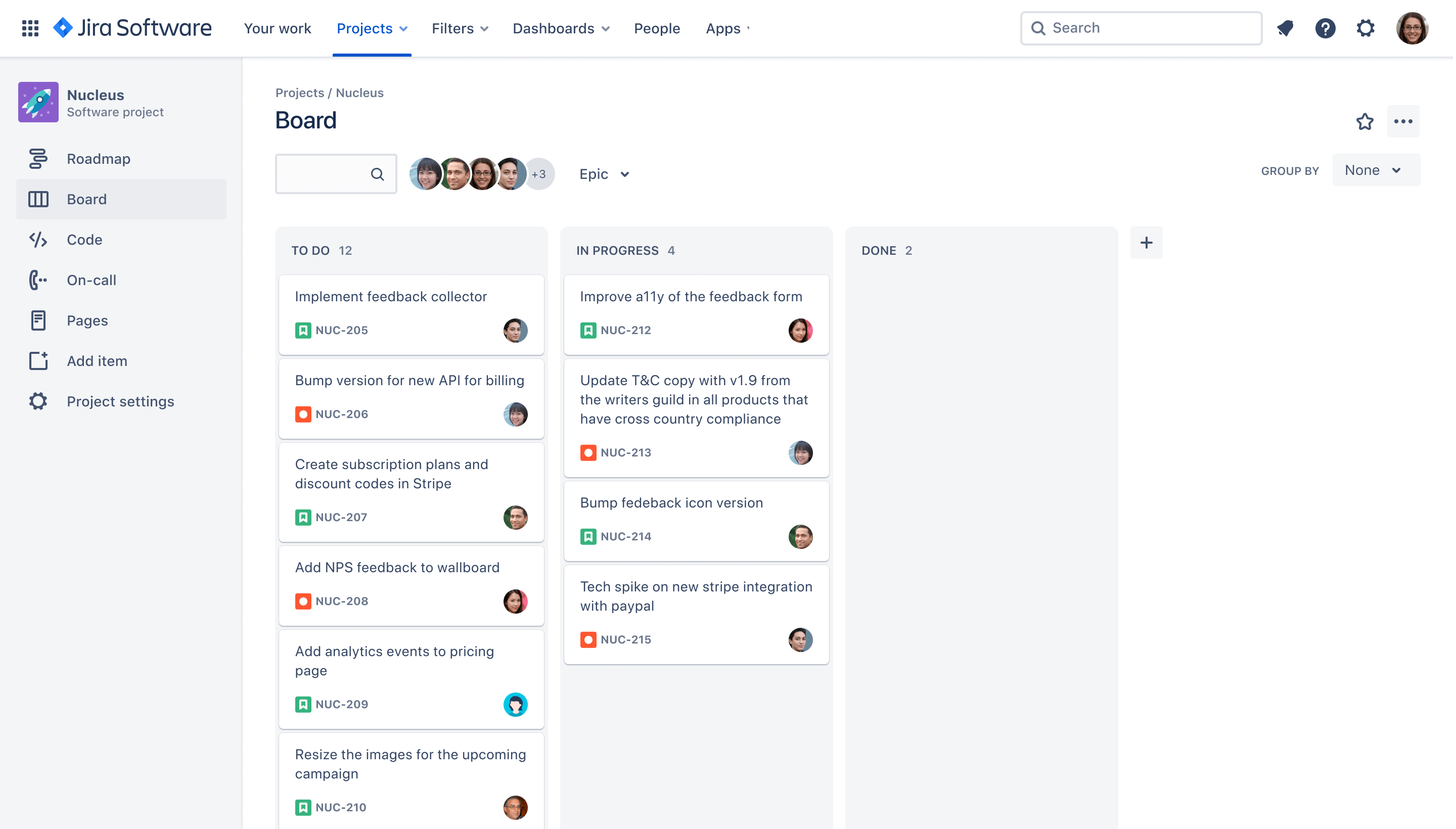 Board view of a kanban project in Jira Software