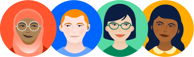 Meeple avatars of diverse team