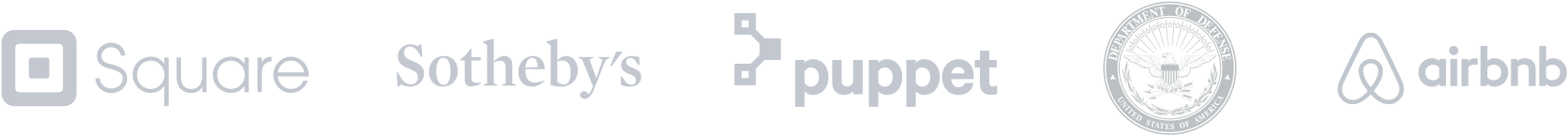 Logotipos do cliente: Square, Sotheby's, Puppet Labs e Airbnb