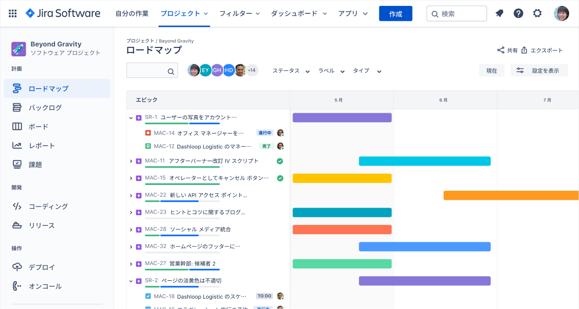 Jira Software のロードマップの画面
