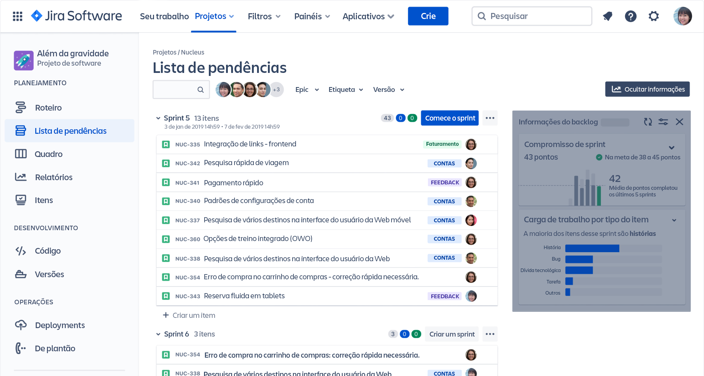 Visualização de insights do backlog no Jira Software