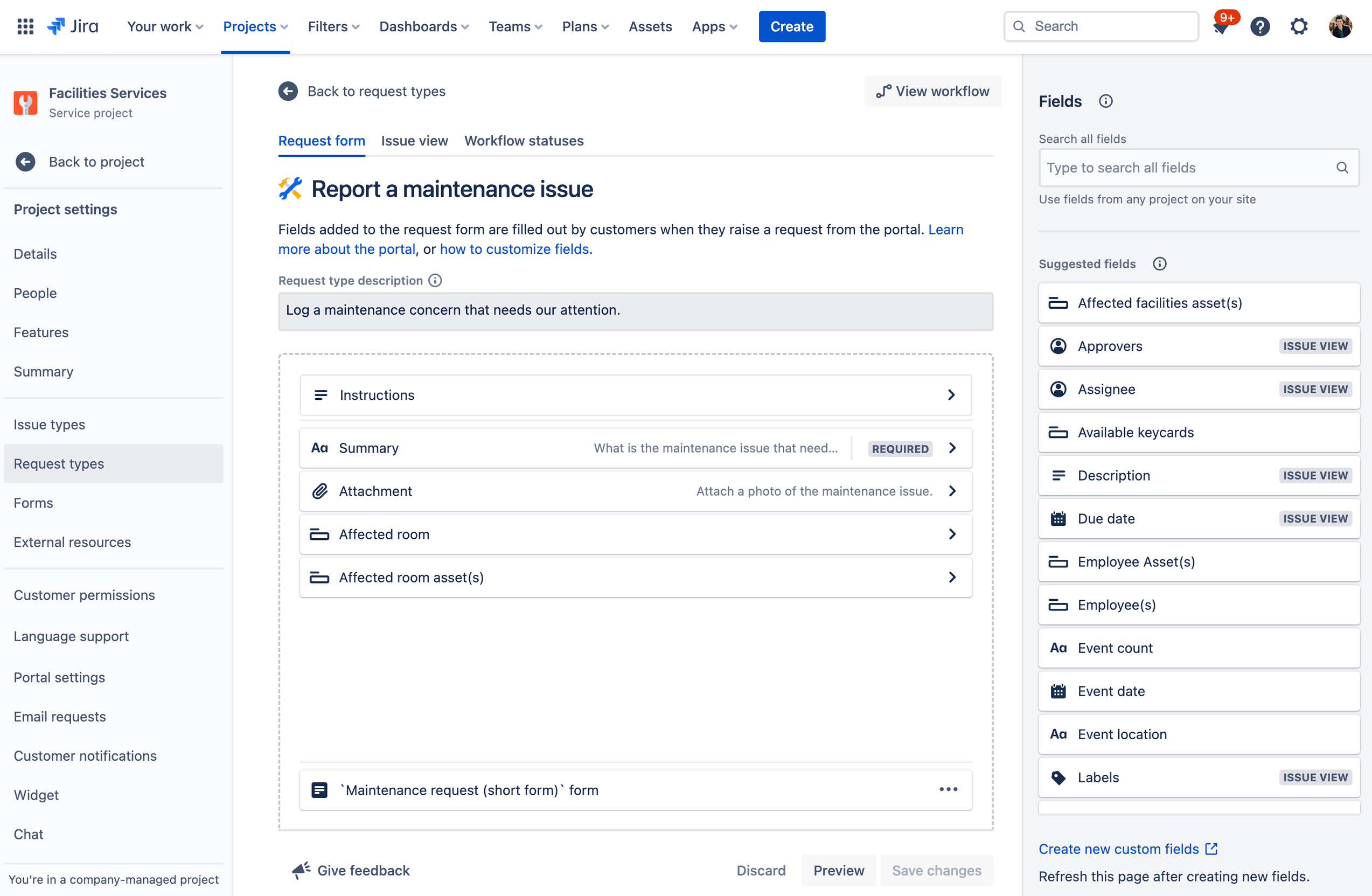 screenshot of reporting a maintenance issue