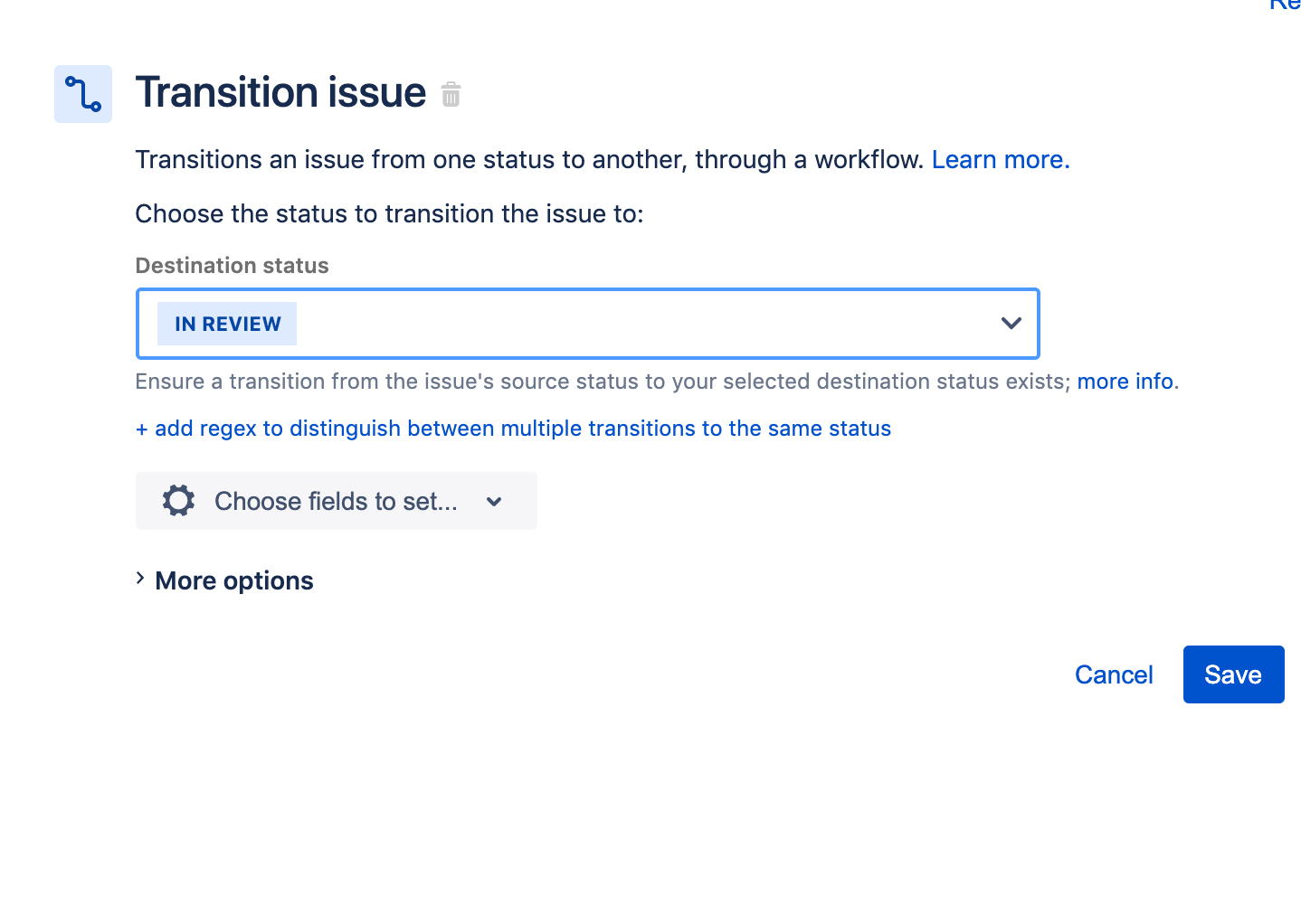 Adding "in review" to transition issue
