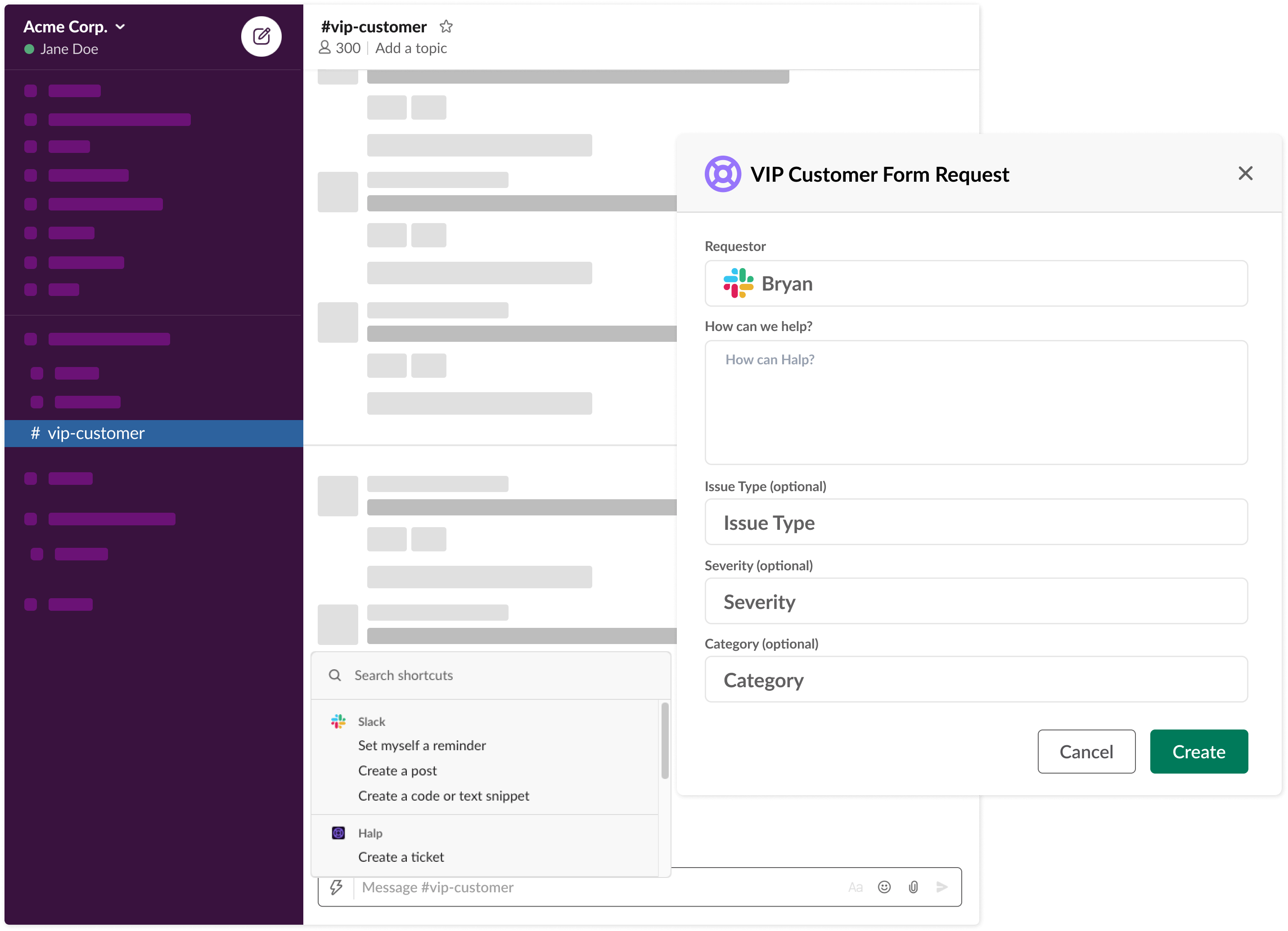 Customizable forms in Slack