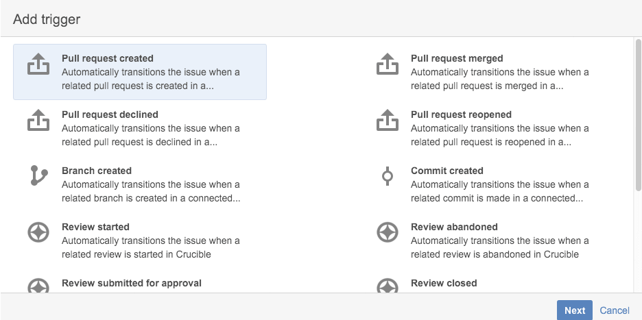 Снимок экрана с триггерами