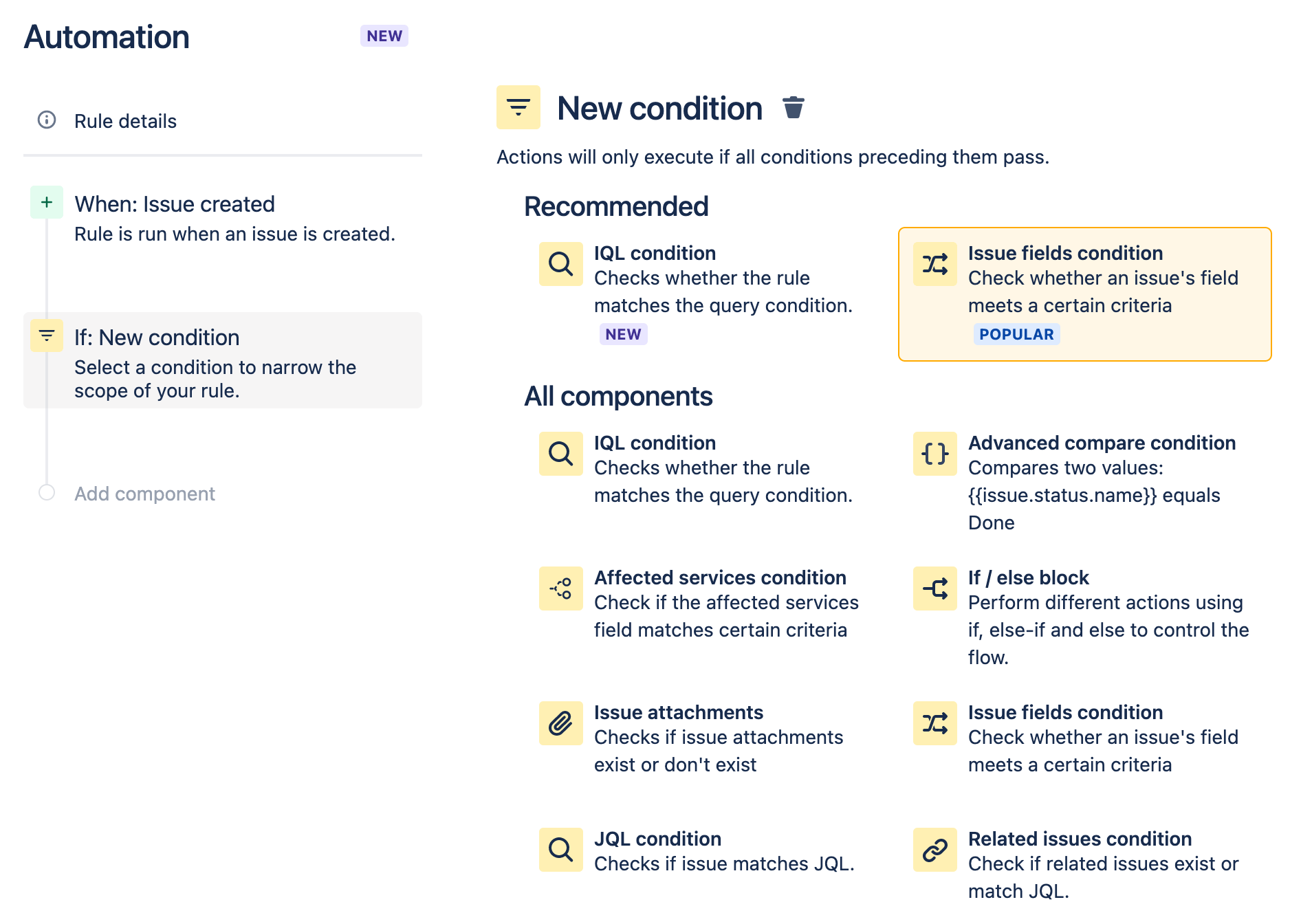 Setting automation conditions in Jira Service management