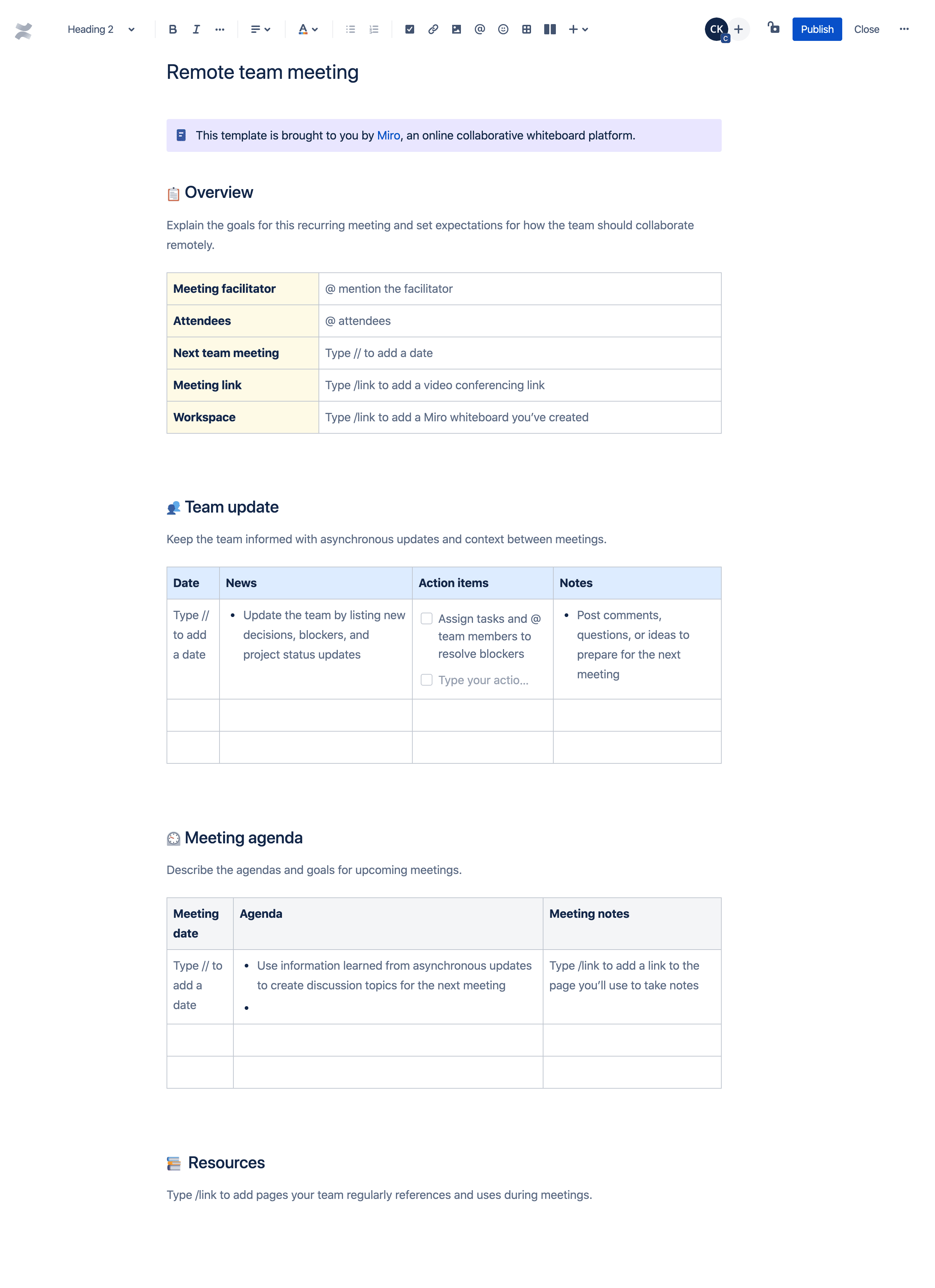 Remote team meeting template