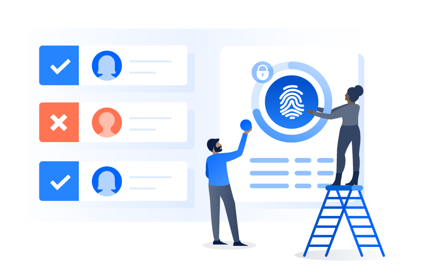 Personnes vérifiant l'analyse d'une empreinte digitale
