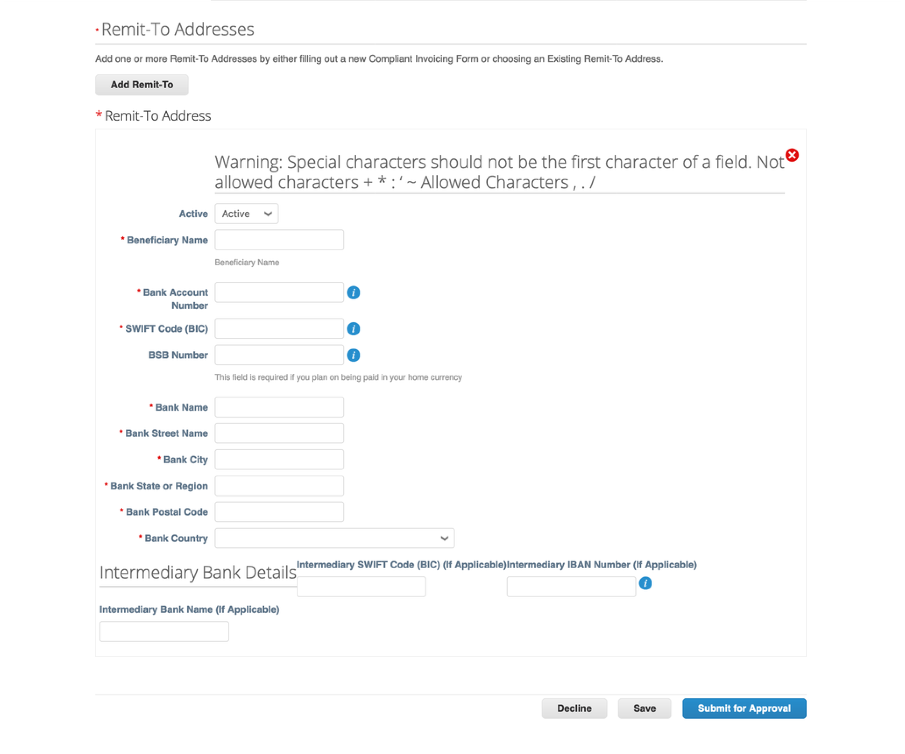 Australia Foreign Remit-To Address forms Coupa Supplier