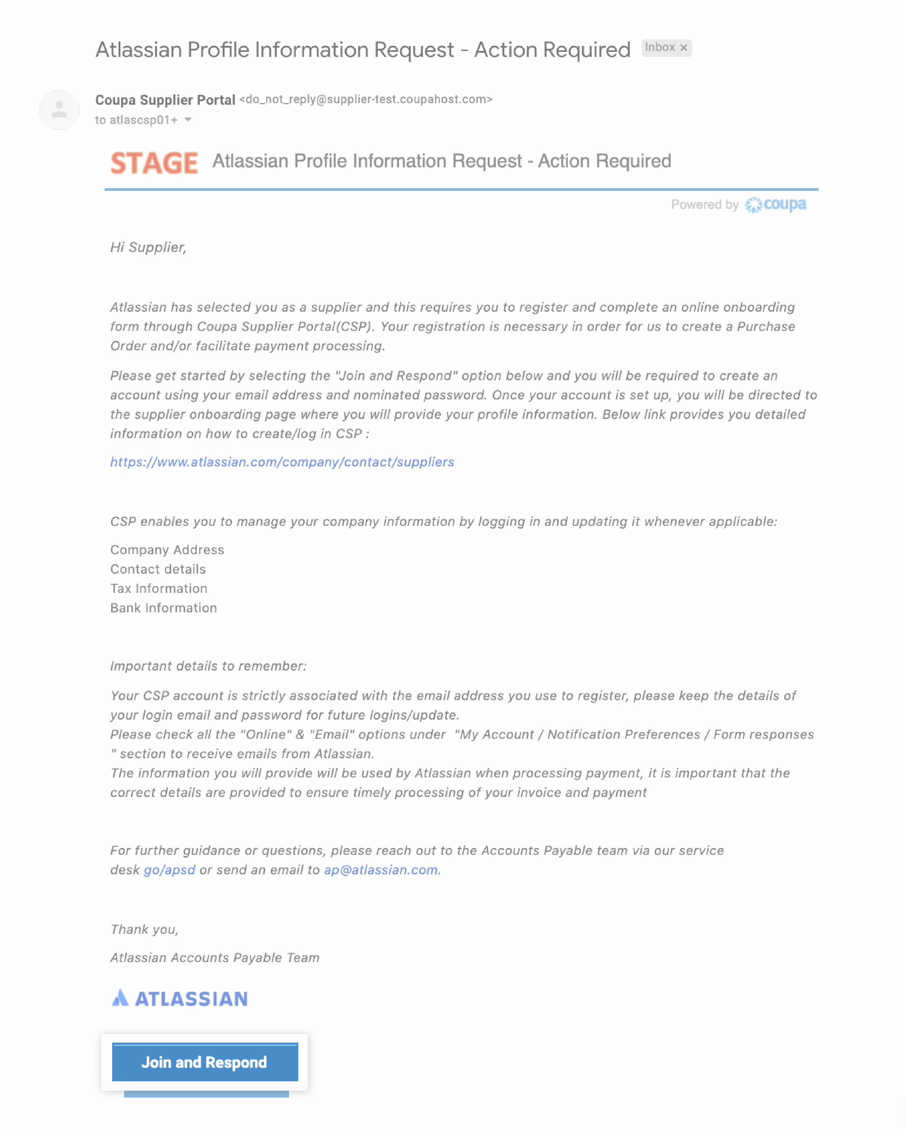 Atlassian Profile Information Request Action Required email