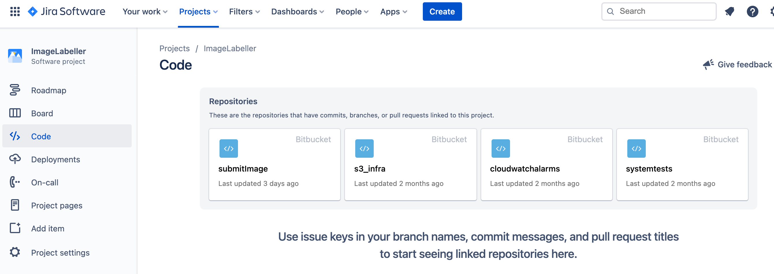 Снимок экрана: код Jira для Bitbucket