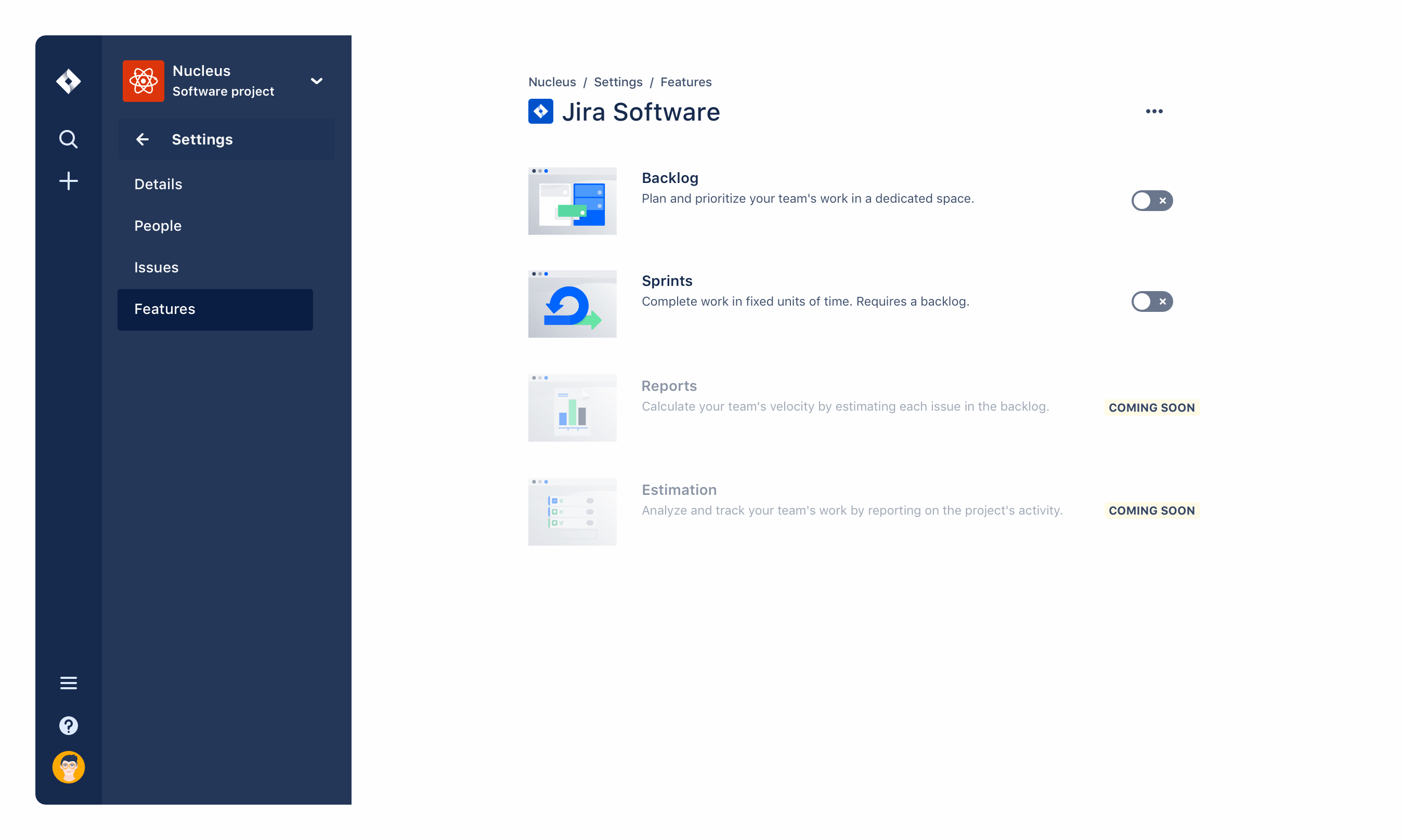 Animation of turning off and on Jira's agility board backlog feature