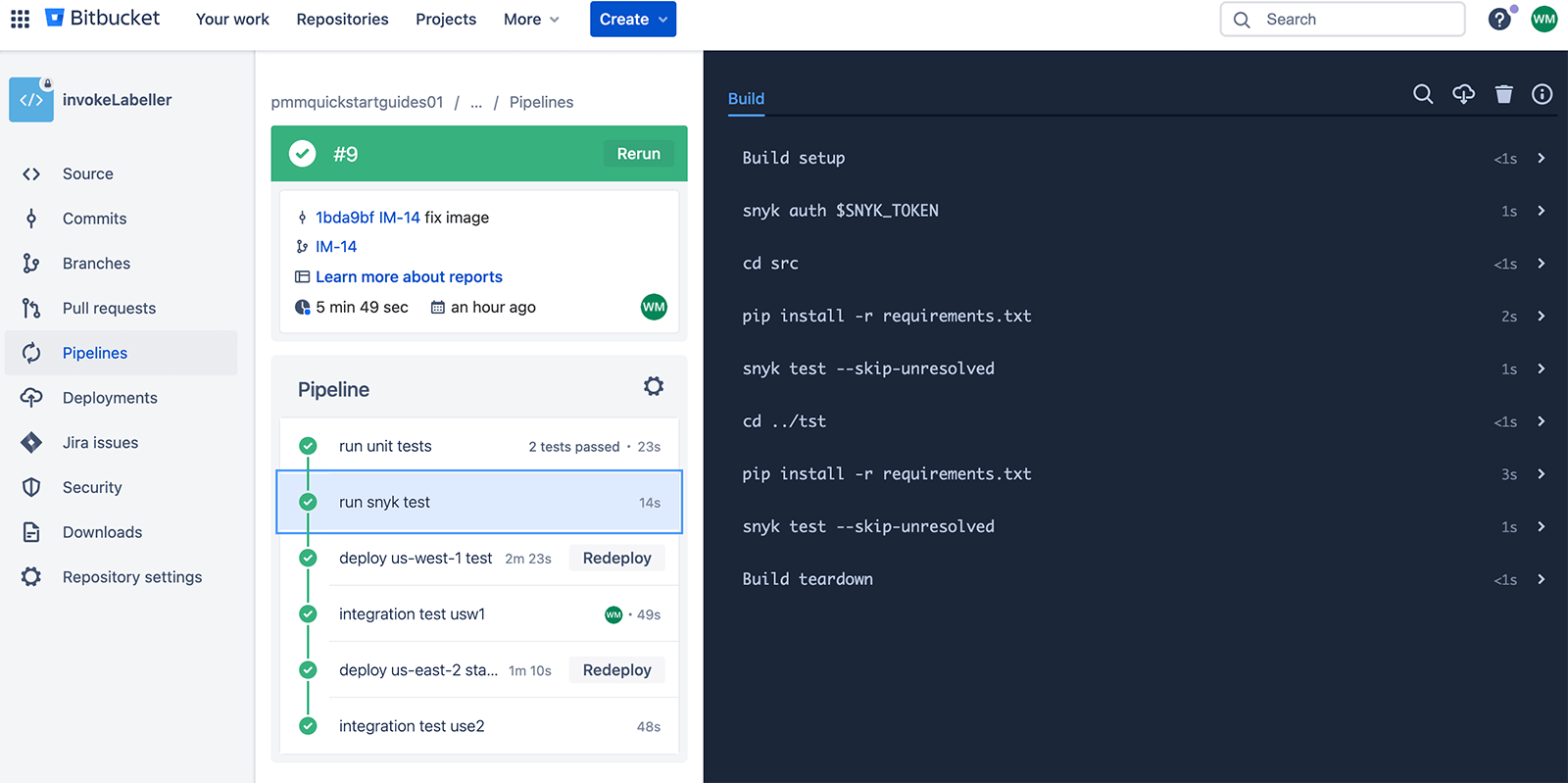 Bitbucket pipeline 中的 runsnyktest 步骤