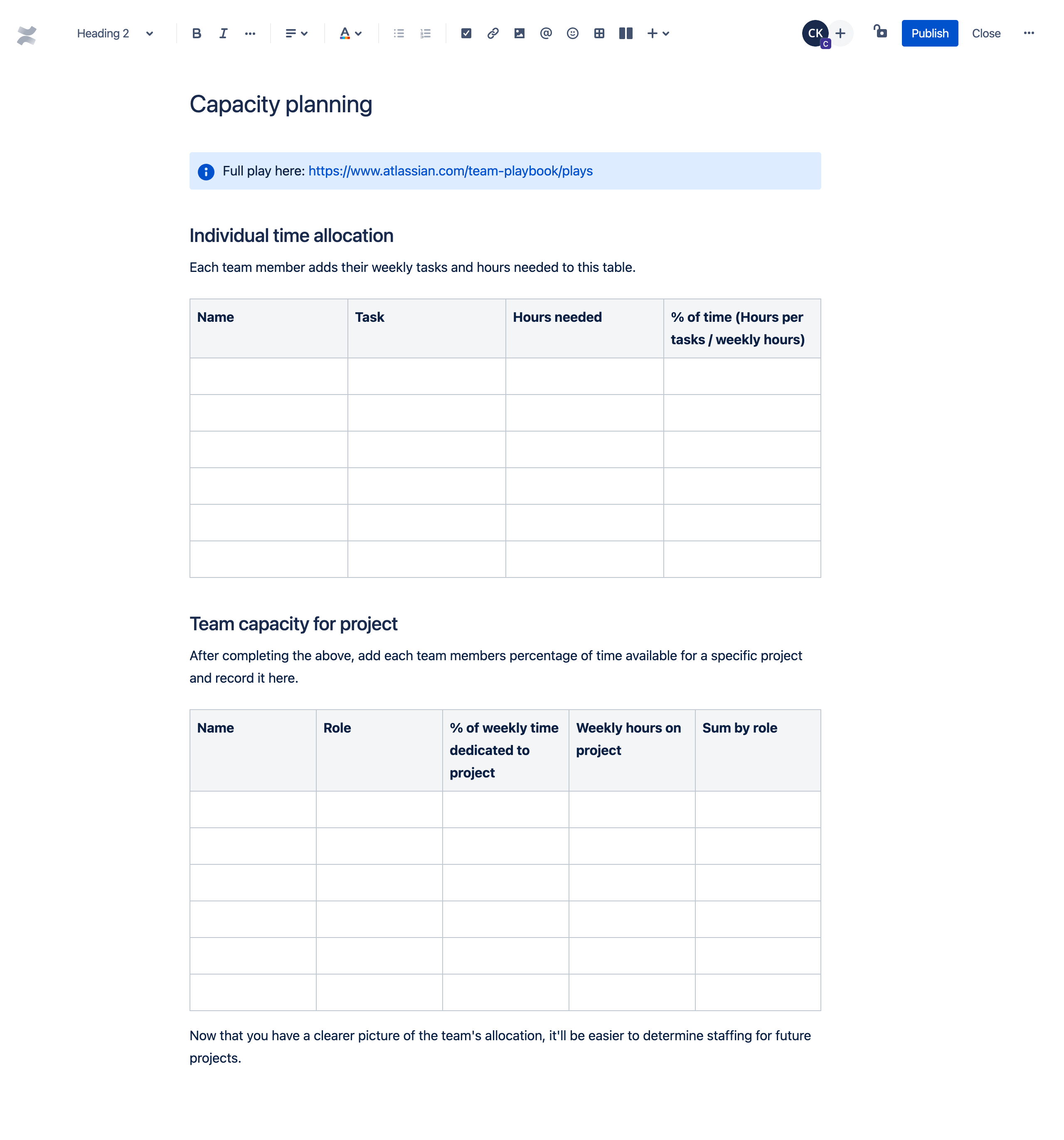 Capacity planning template