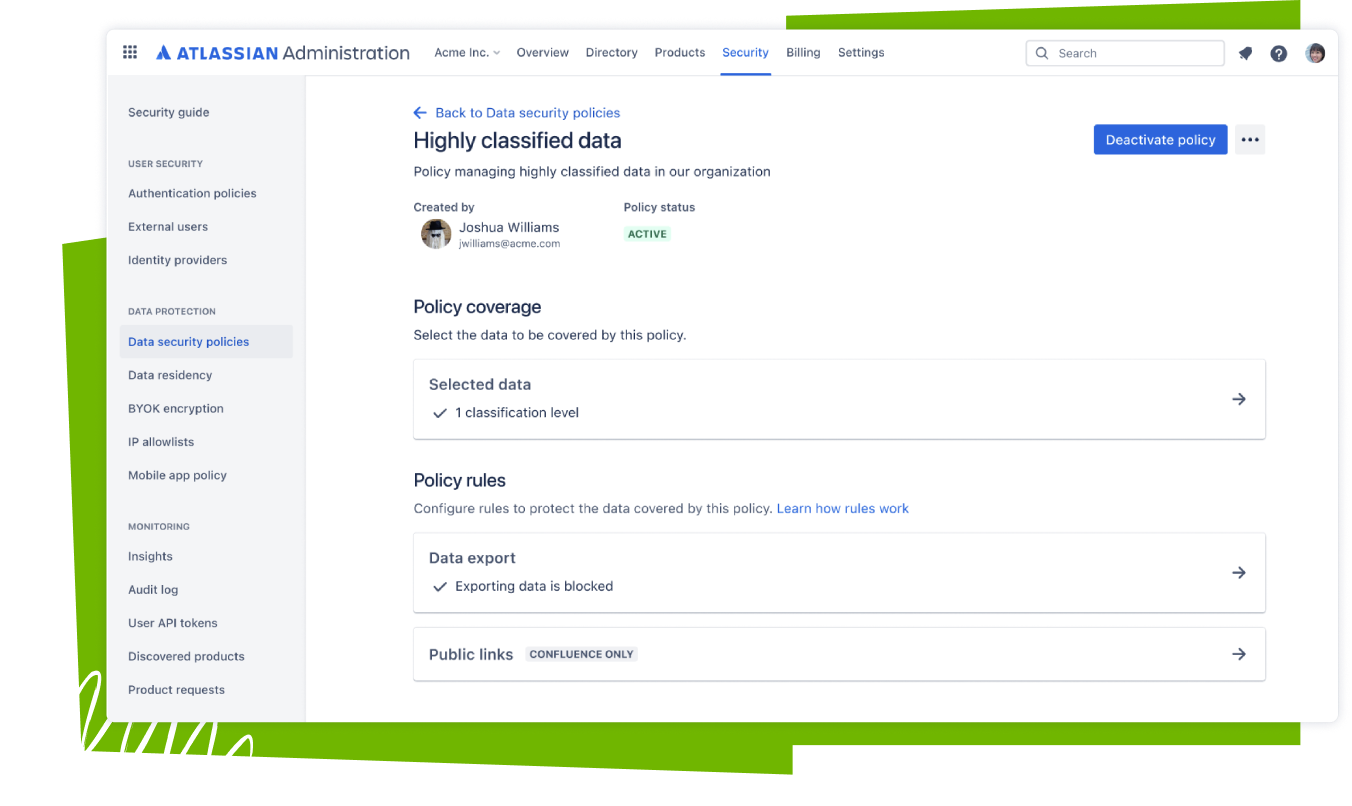 Screenshot of an Atlassian Administration page