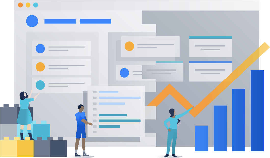 Un team che controlla grafici, board Kanban e ticket.