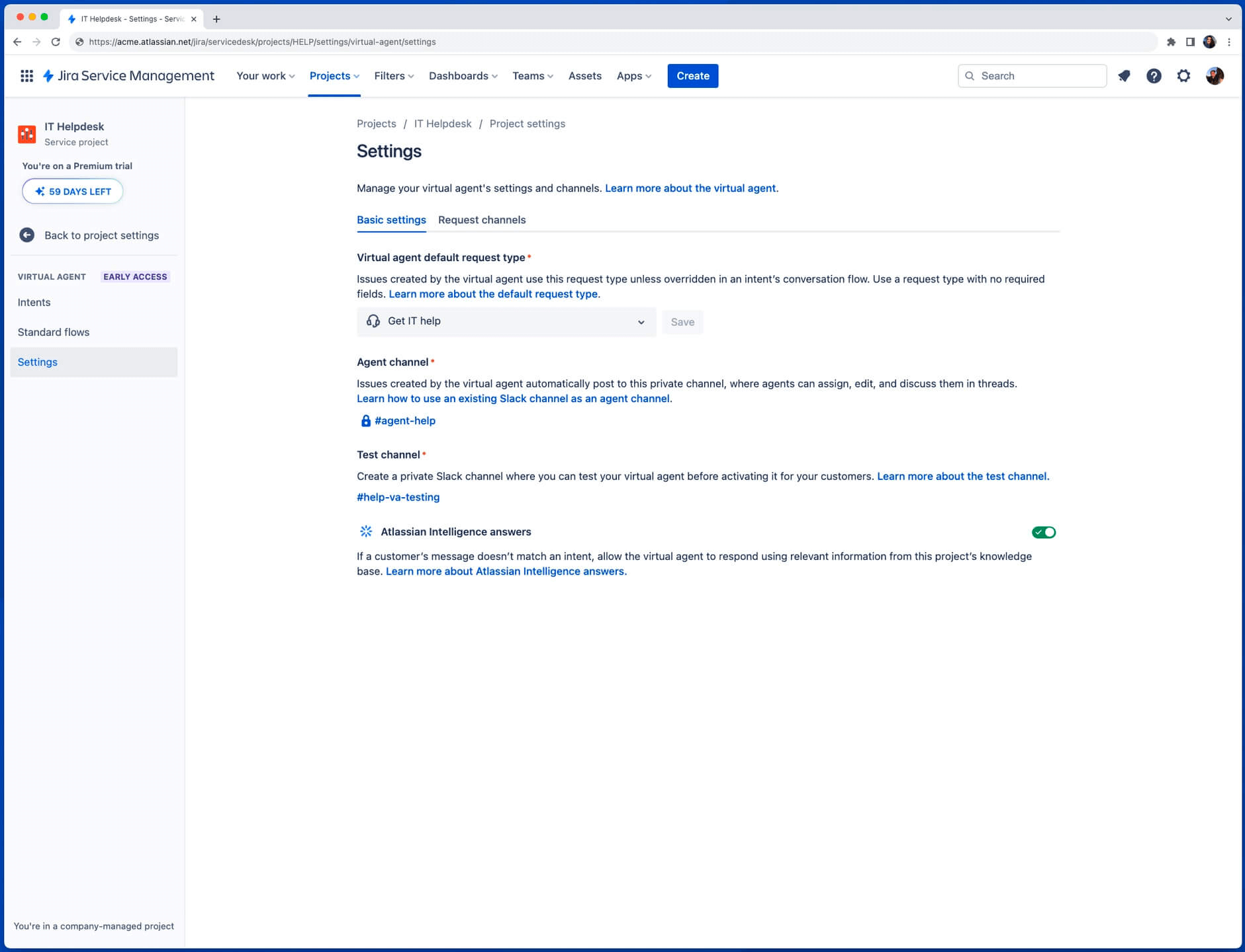 Screenshot: Bearbeitung des Anfragetyps für das Mitarbeiter-Onboarding