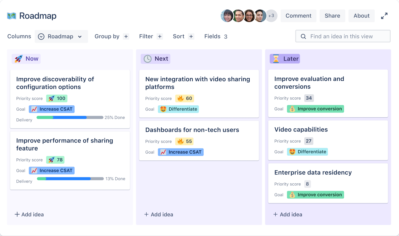 Bordweergave van een kanbanproject in Jira Software