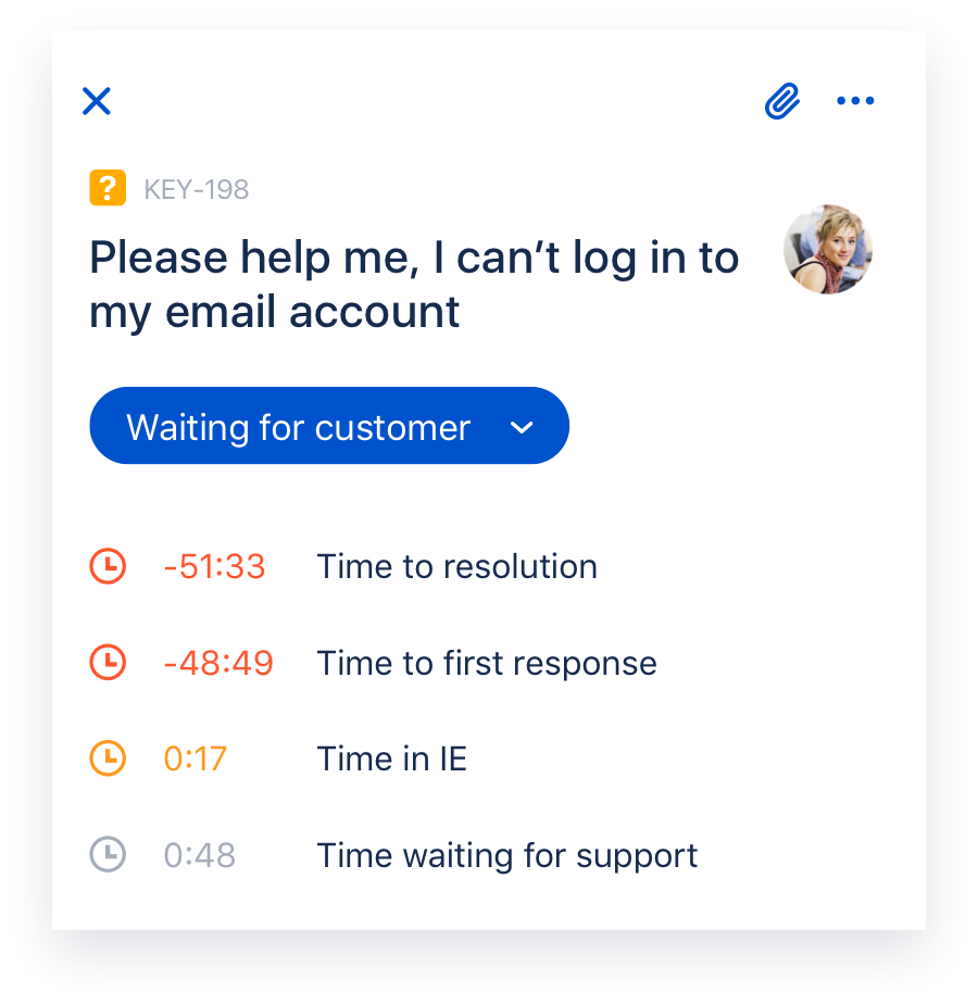Screenshot van Jira Cloud Mobile dat details van een Jira Service Desk-ticket weergeeft