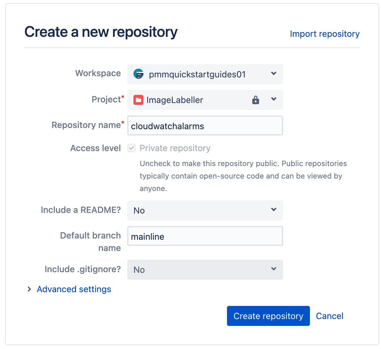 Creazione di uno screenshot del repository