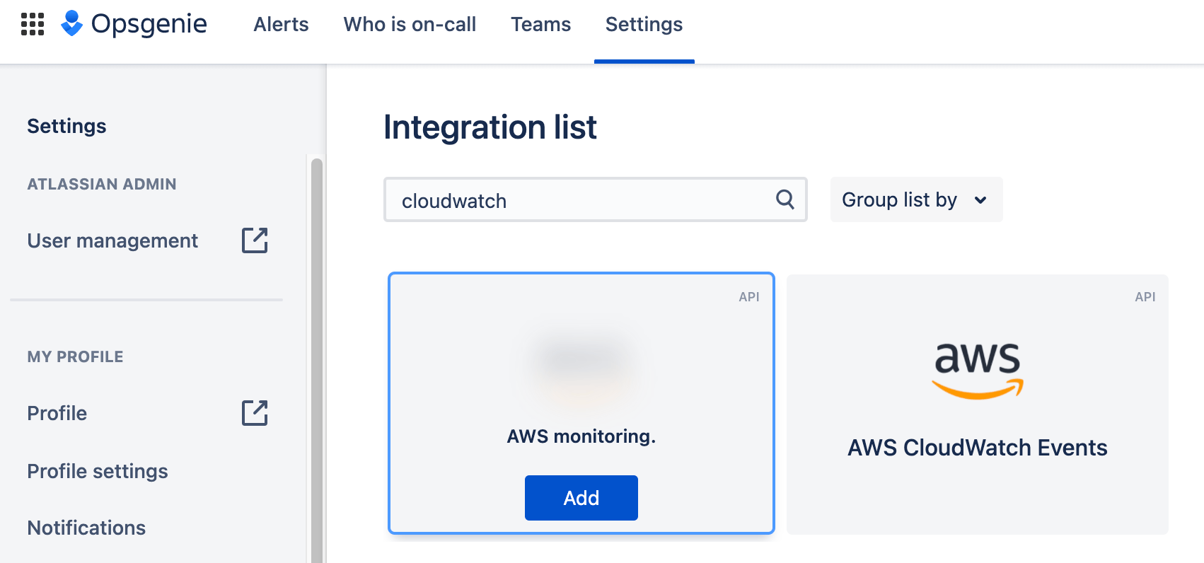 Screenshot: Hinzufügen von AWS