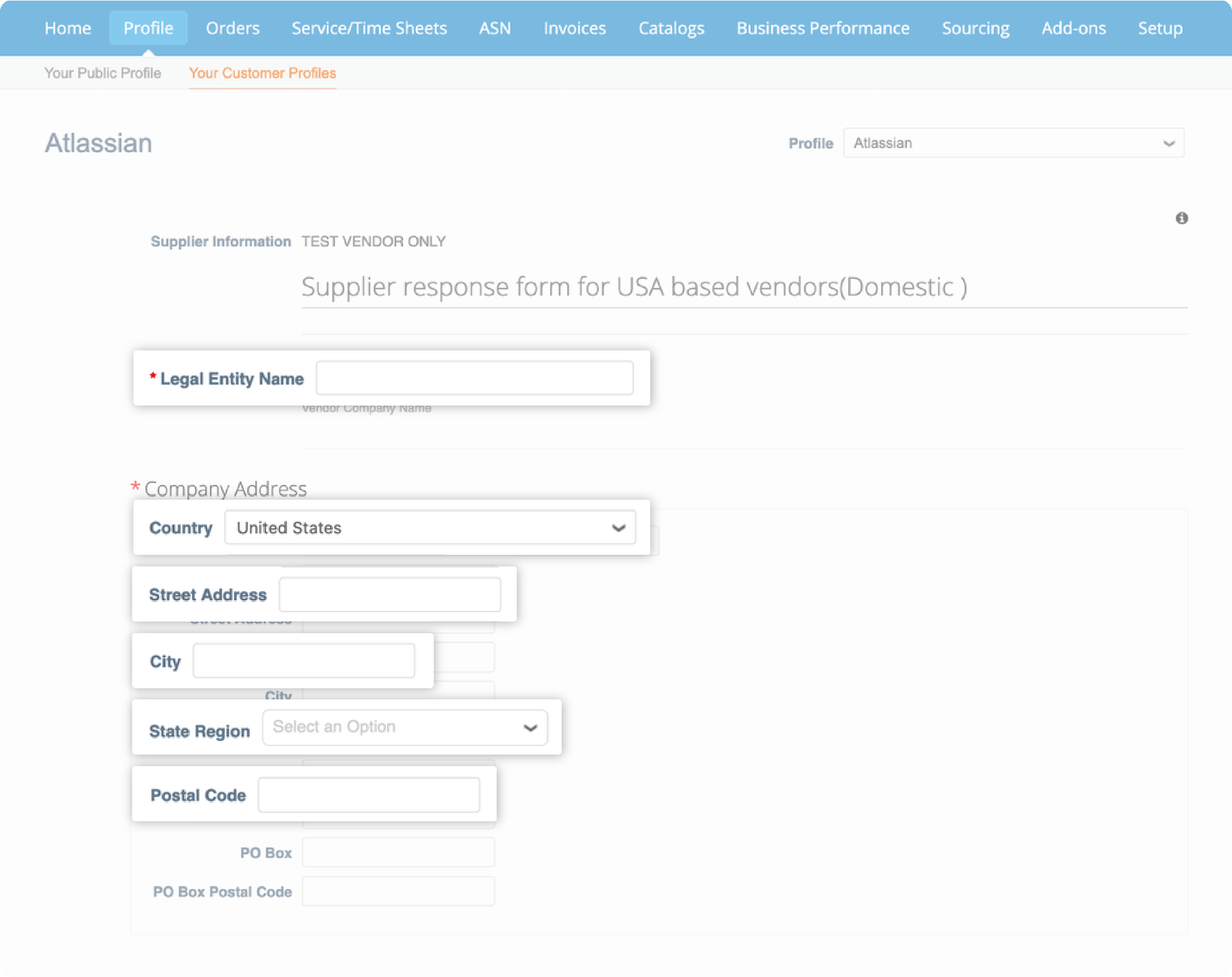 Supplier response form USA based vendors