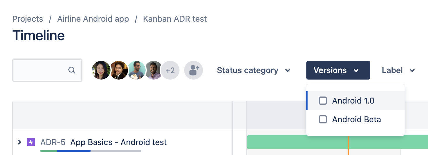 Выпадающий список фильтров в представлении в виде хронологии в Jira Software