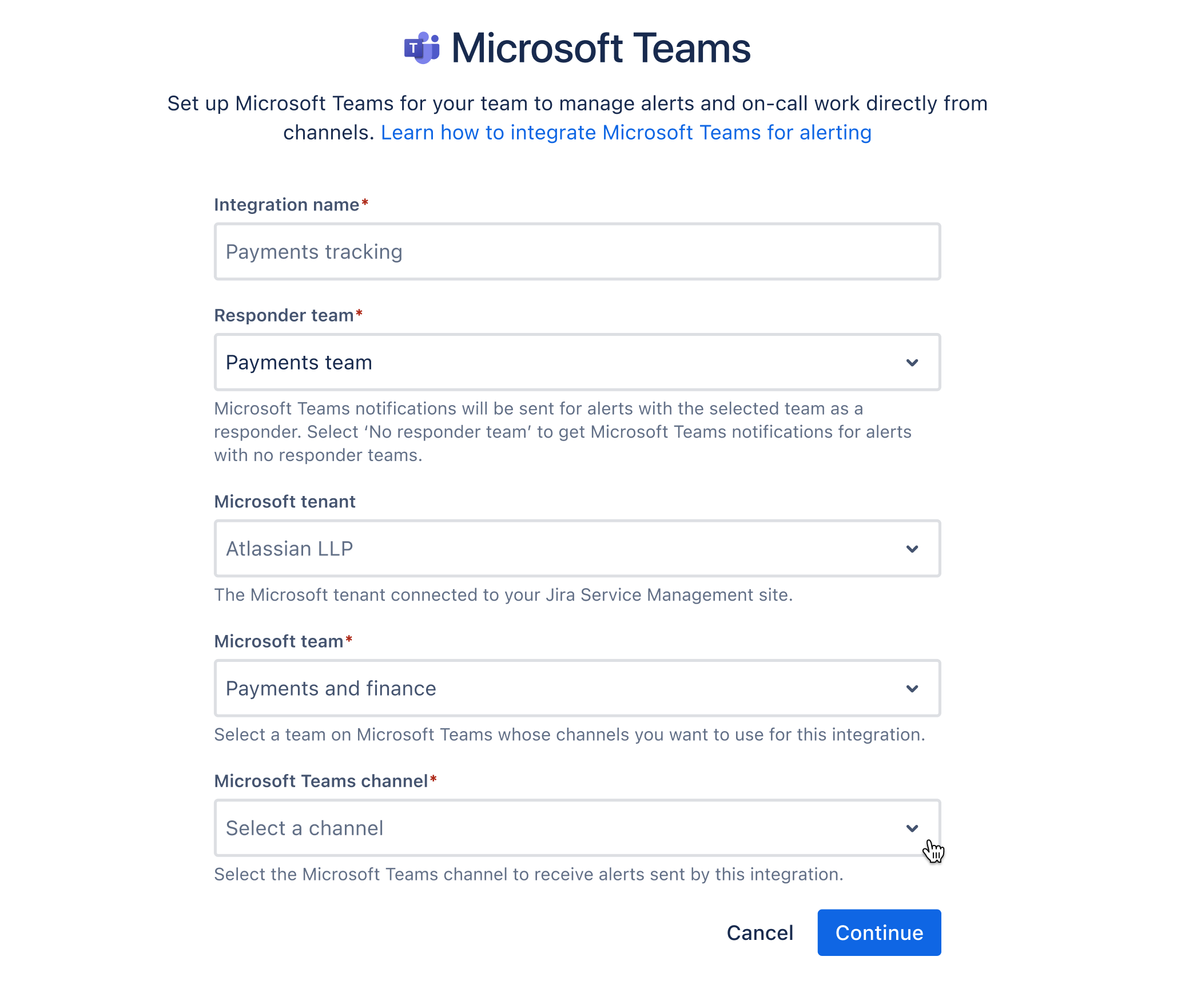 Microsoft Teams 統合のフォーム フィールド