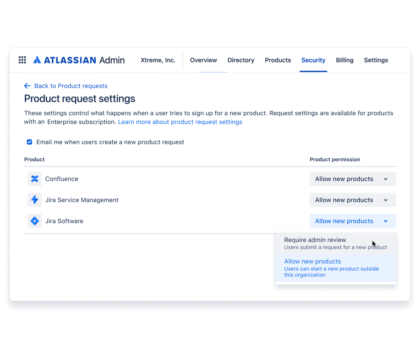 Dziennik audytu w centrum administracyjnym Atlassian z widokiem globalnych działań dotyczących uprawnień Jira