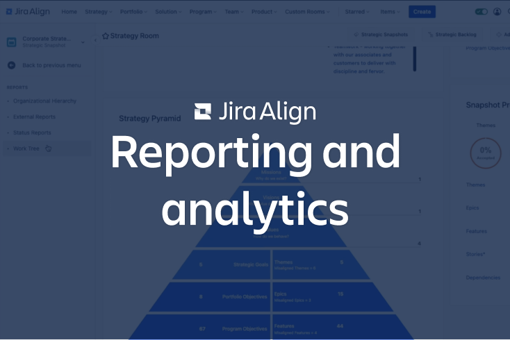 Tela Relatórios e dados de análise com o Jira Align