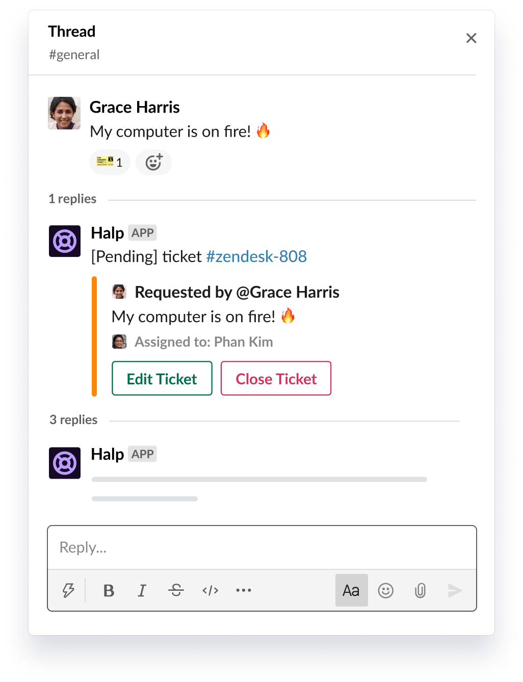 Ticket creation screenshot