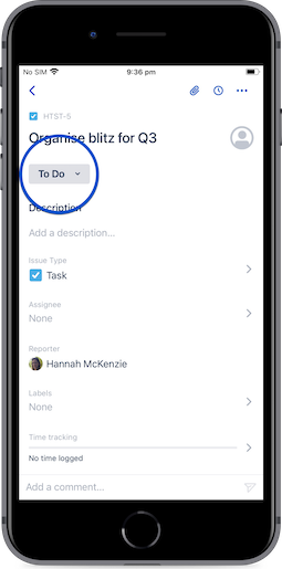 Кнопка выбора статуса задачи (пример на устройстве с iOS)