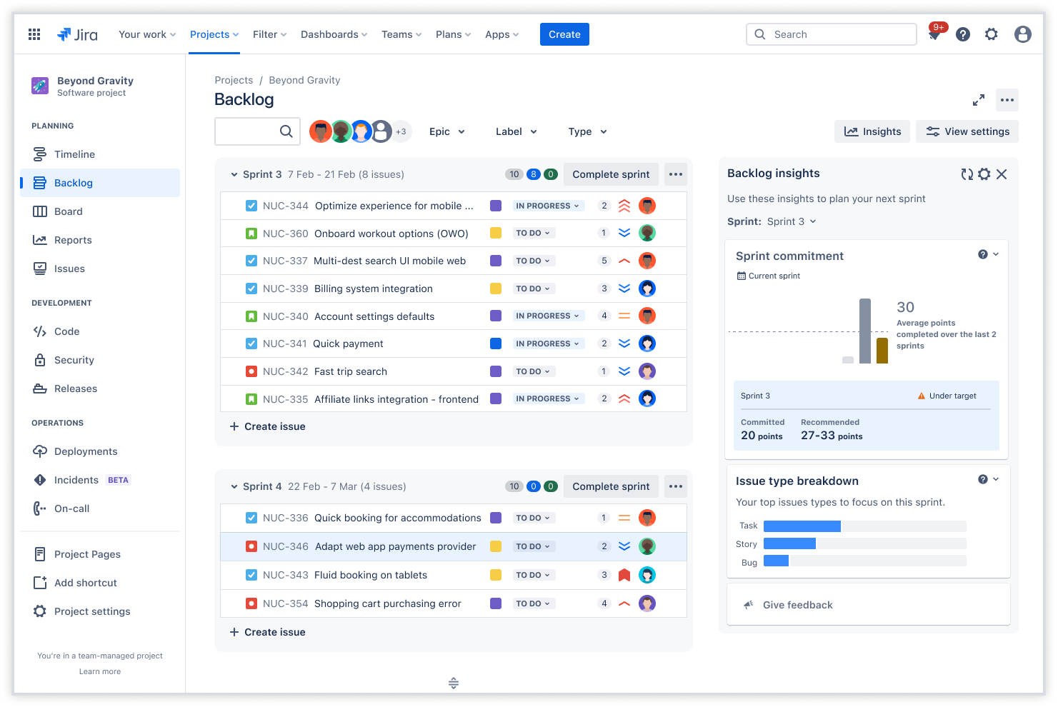 Scrum board screenshot.