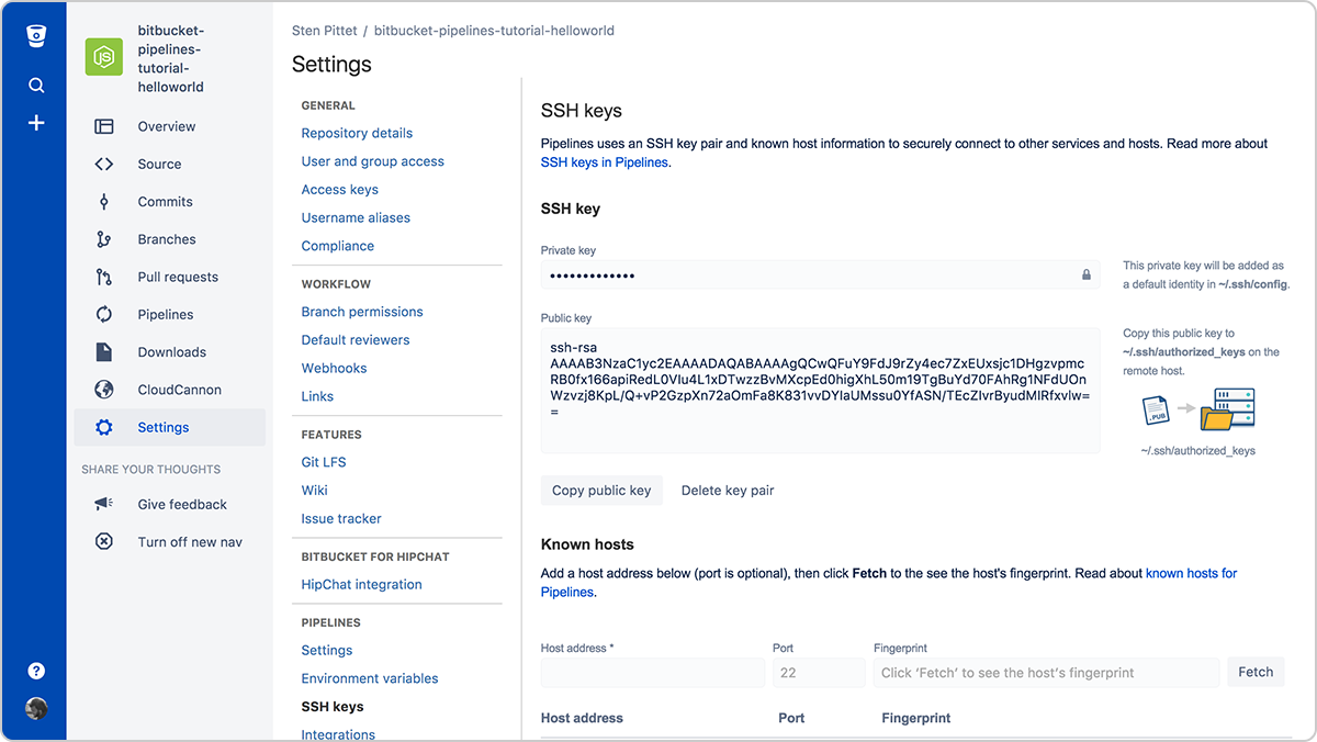 Gerar chaves SSH diretamente do Bitbucket Pipelines