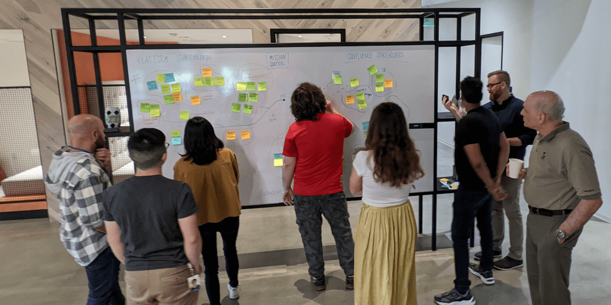 Os membros da equipe responsáveis pela Rede de equipes utilizaram um quadro para finalizar a tática juntos presencialmente.