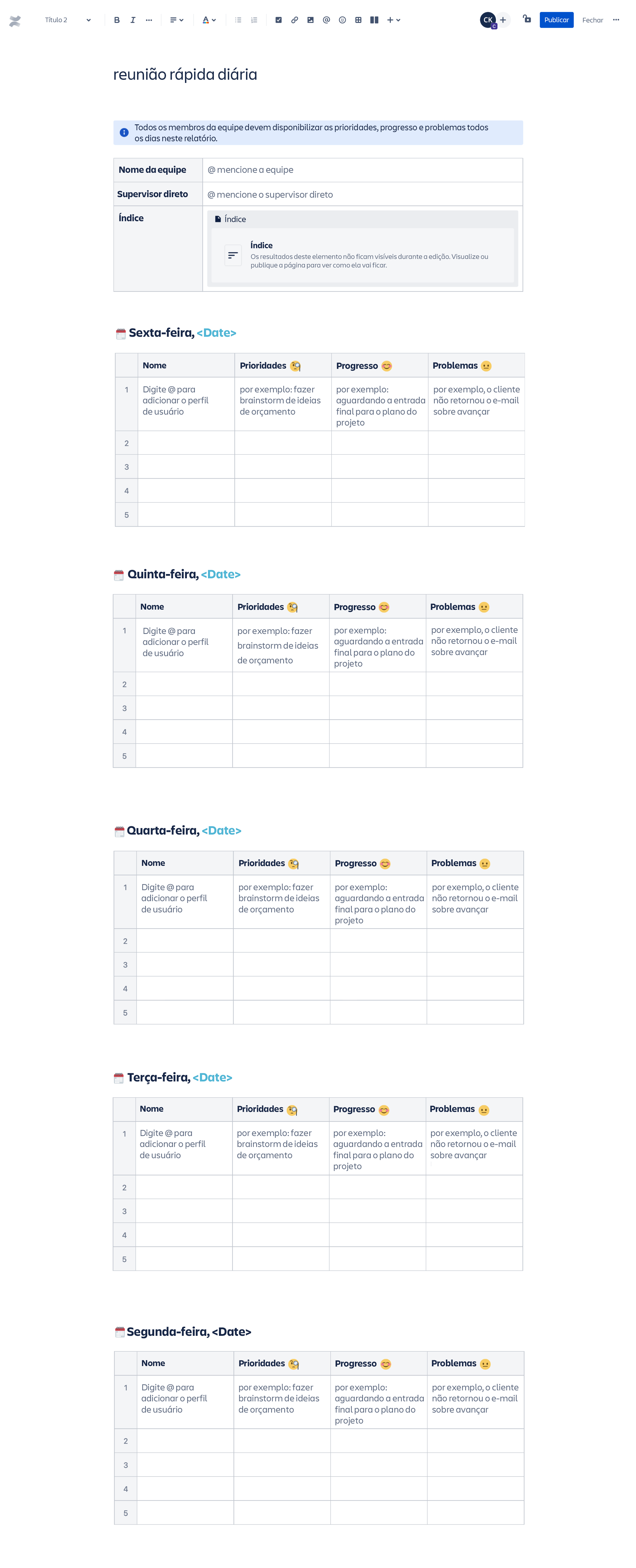 Template de reunião rápida diária