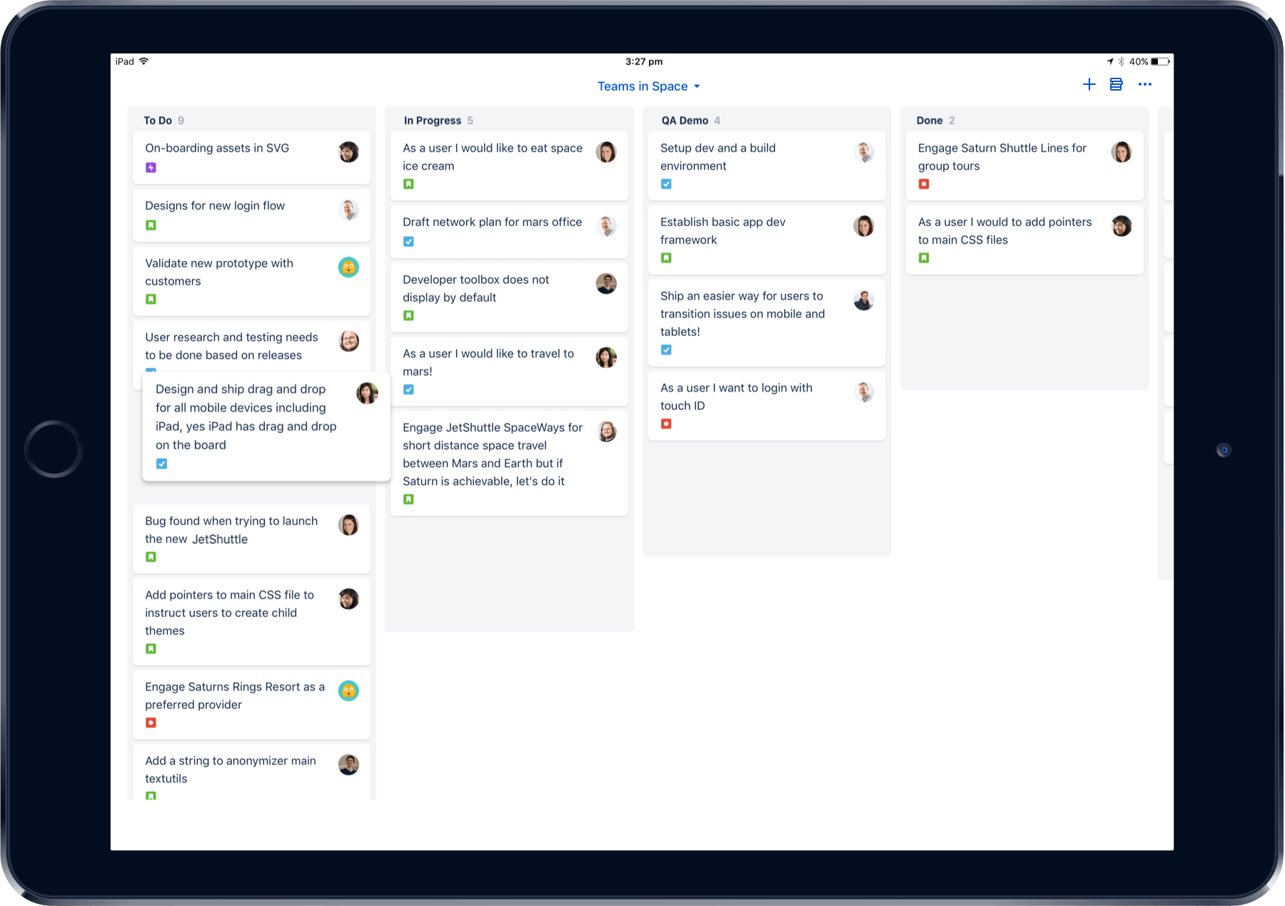 Istantanea di Jira Cloud Mobile su un iPad