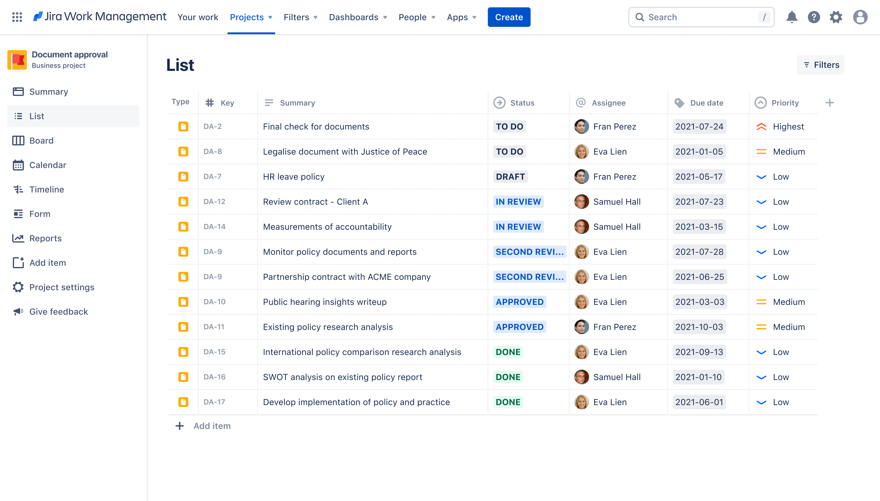 Captura de tela de aprovação de documentos