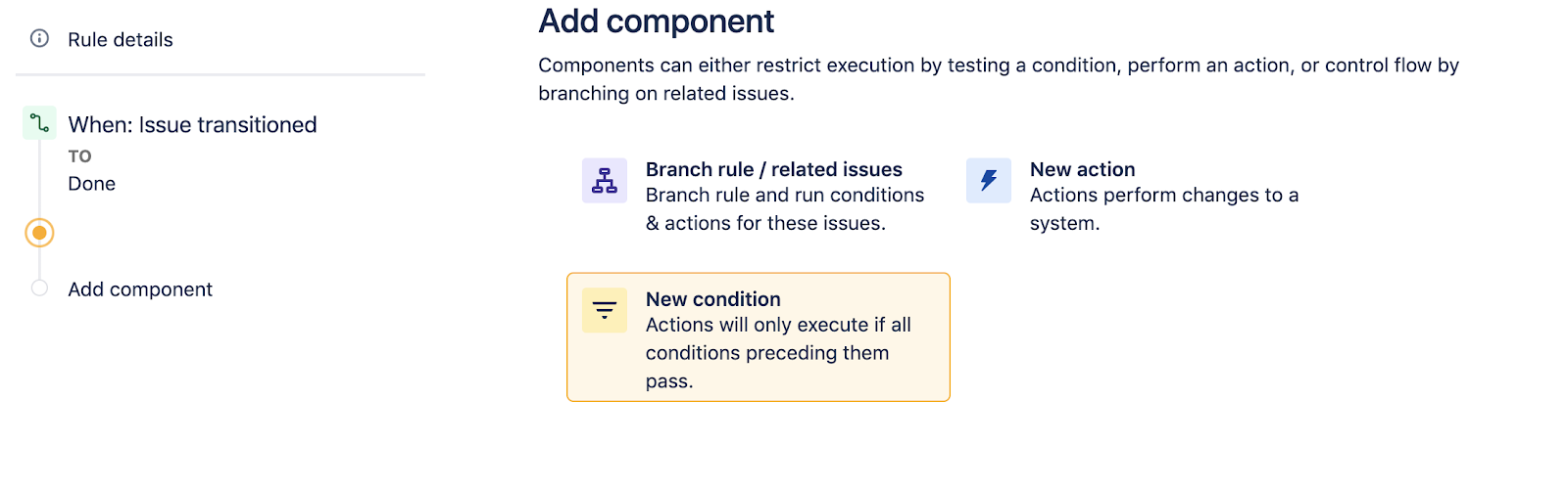 Jira Software에서 새 조건을 선택합니다