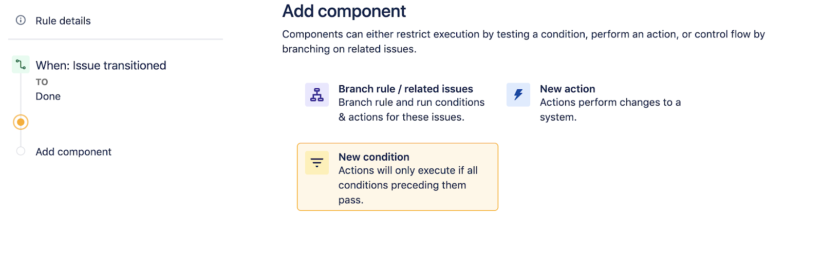 Select a new condition in Jira Software