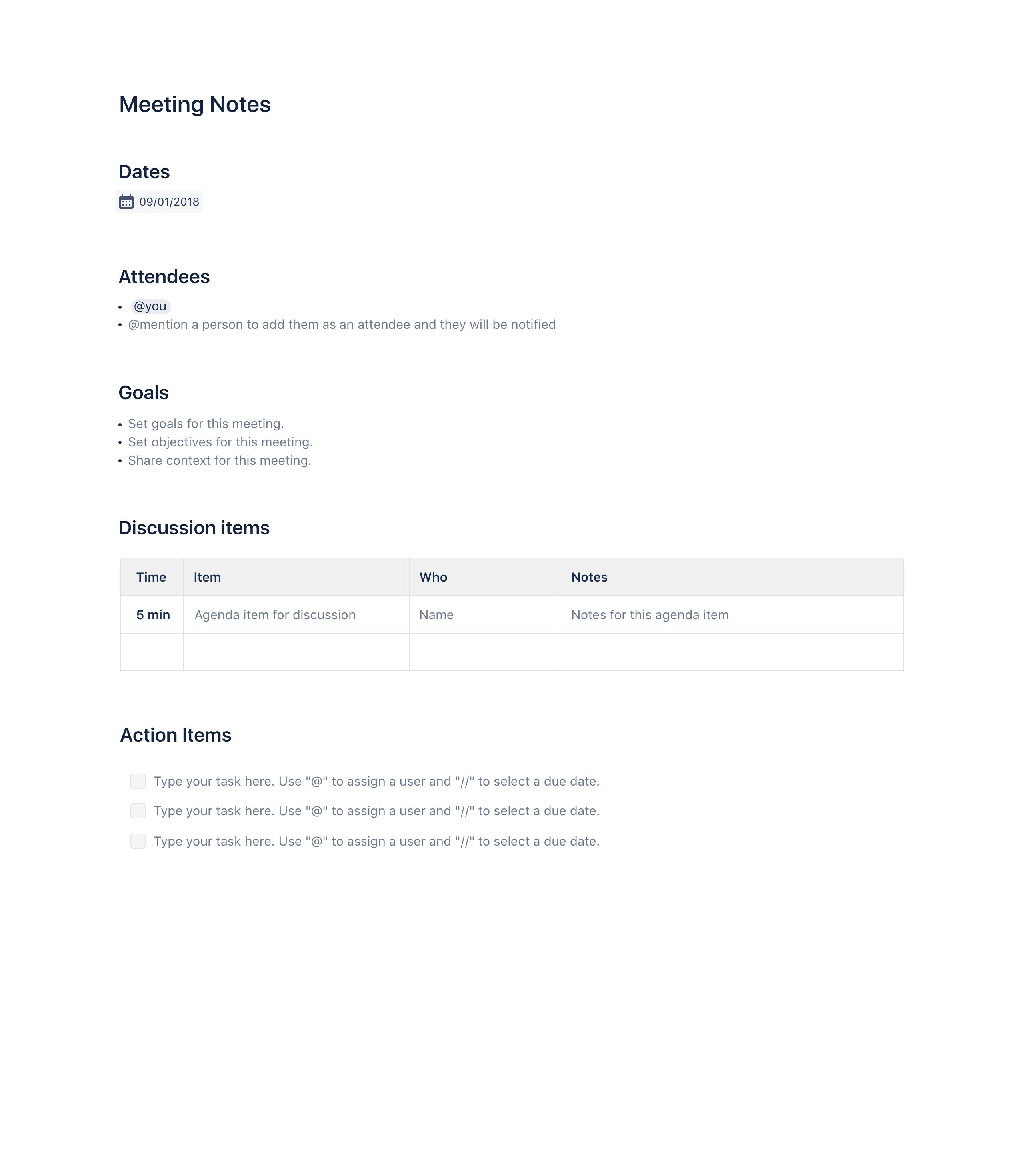 meeting minutes template confluence atlassian