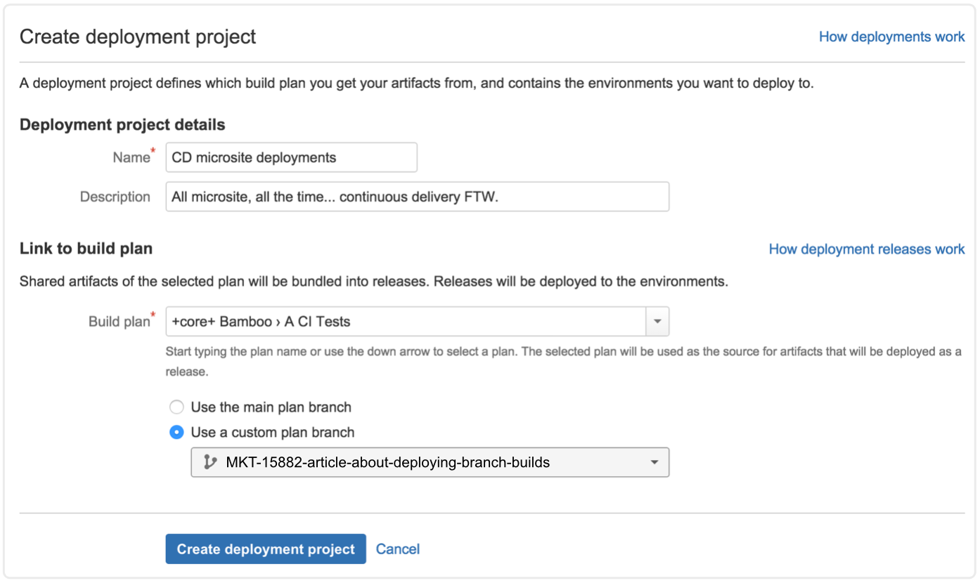 Create deployment project screenshot