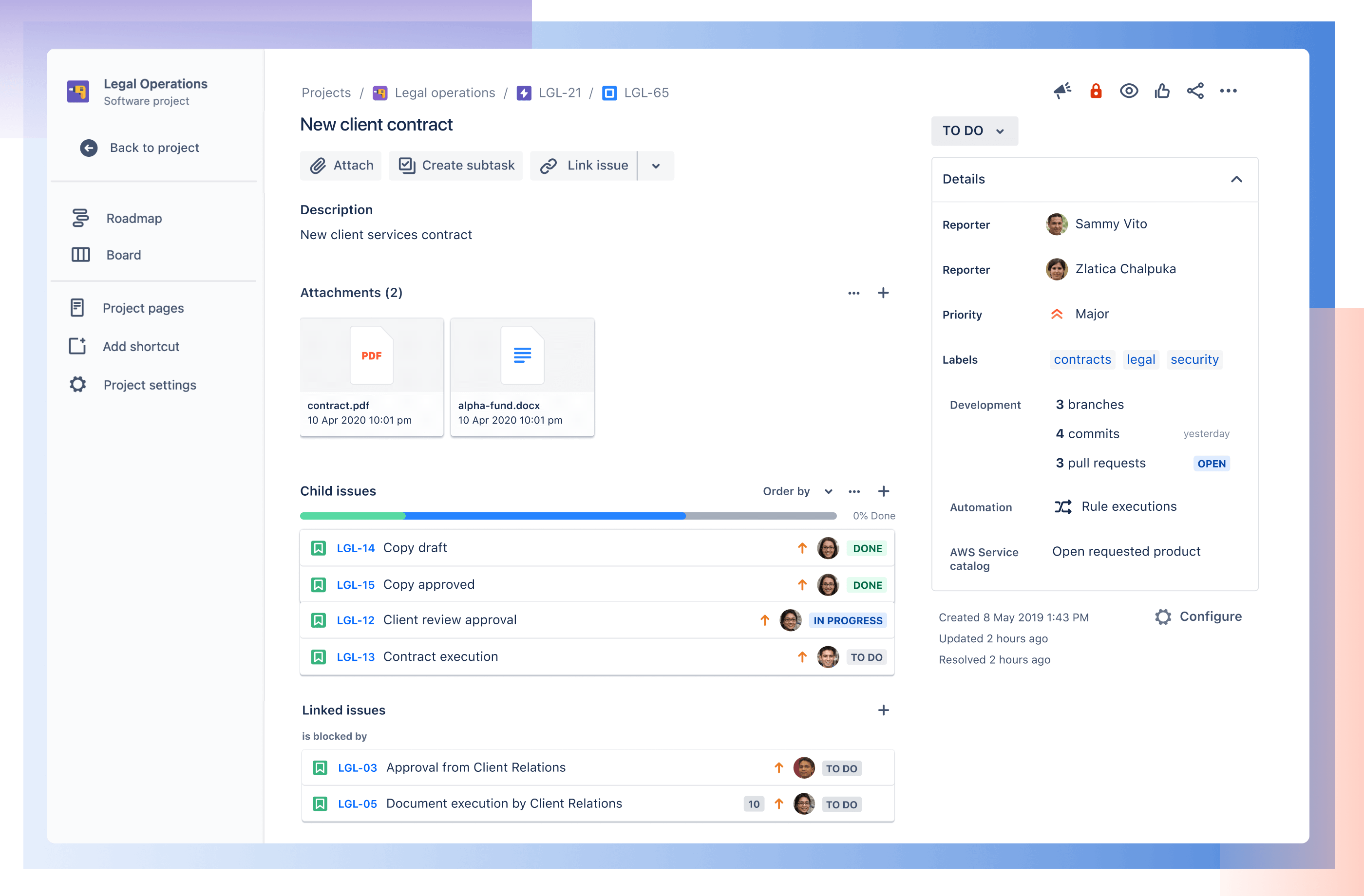 Ticket financeiro do Jira Service Management