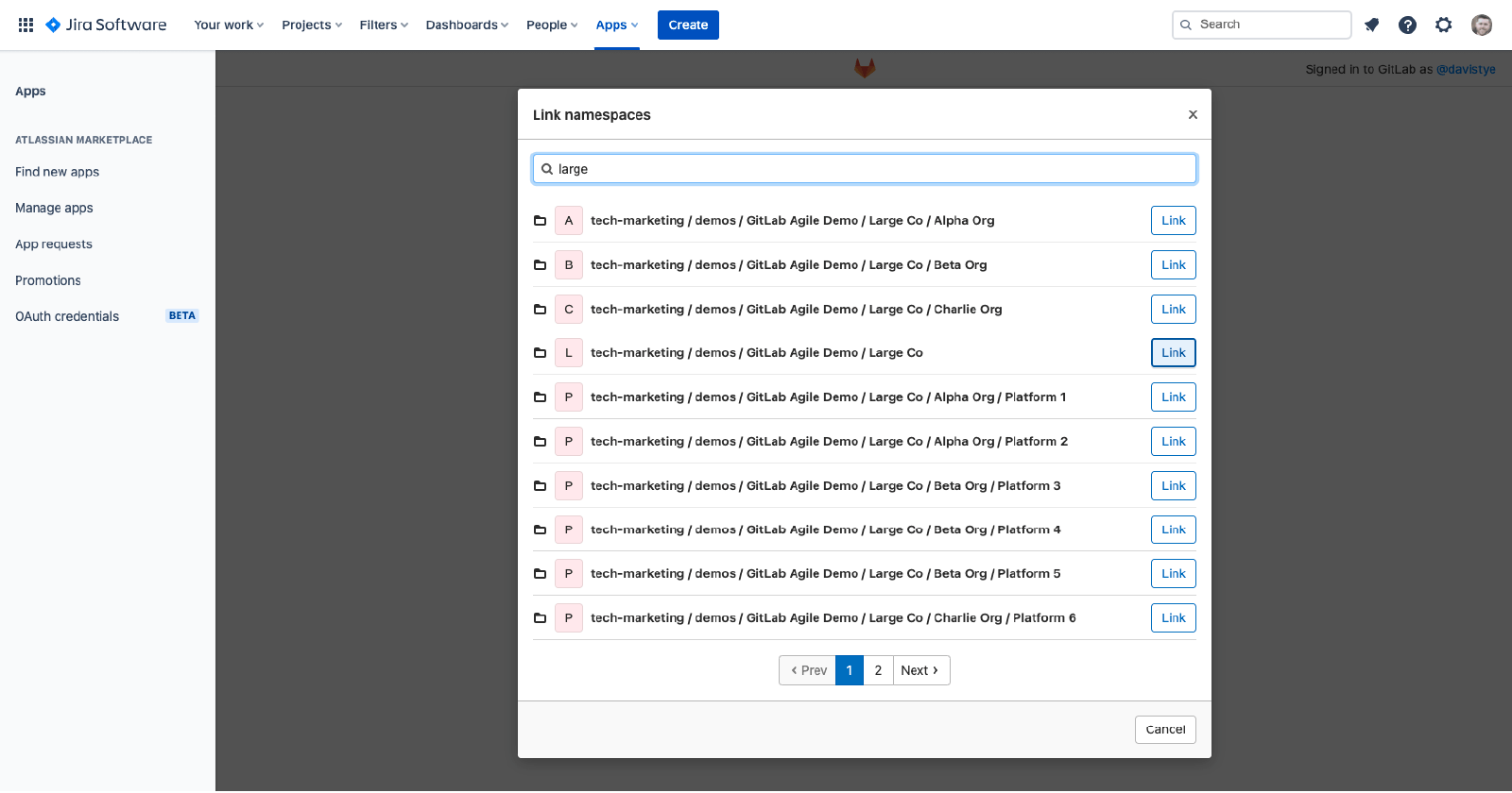 Lier un espace de noms à partir de GitLab.com