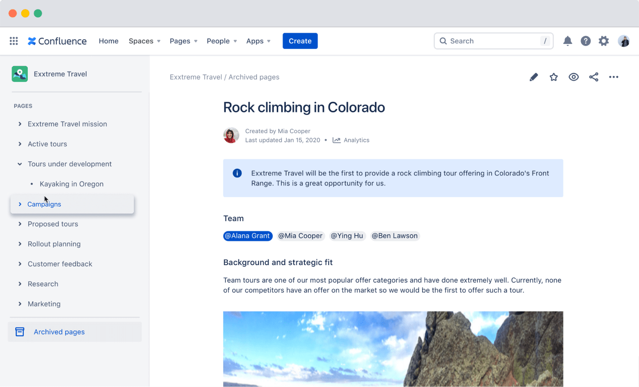 Confluence create window