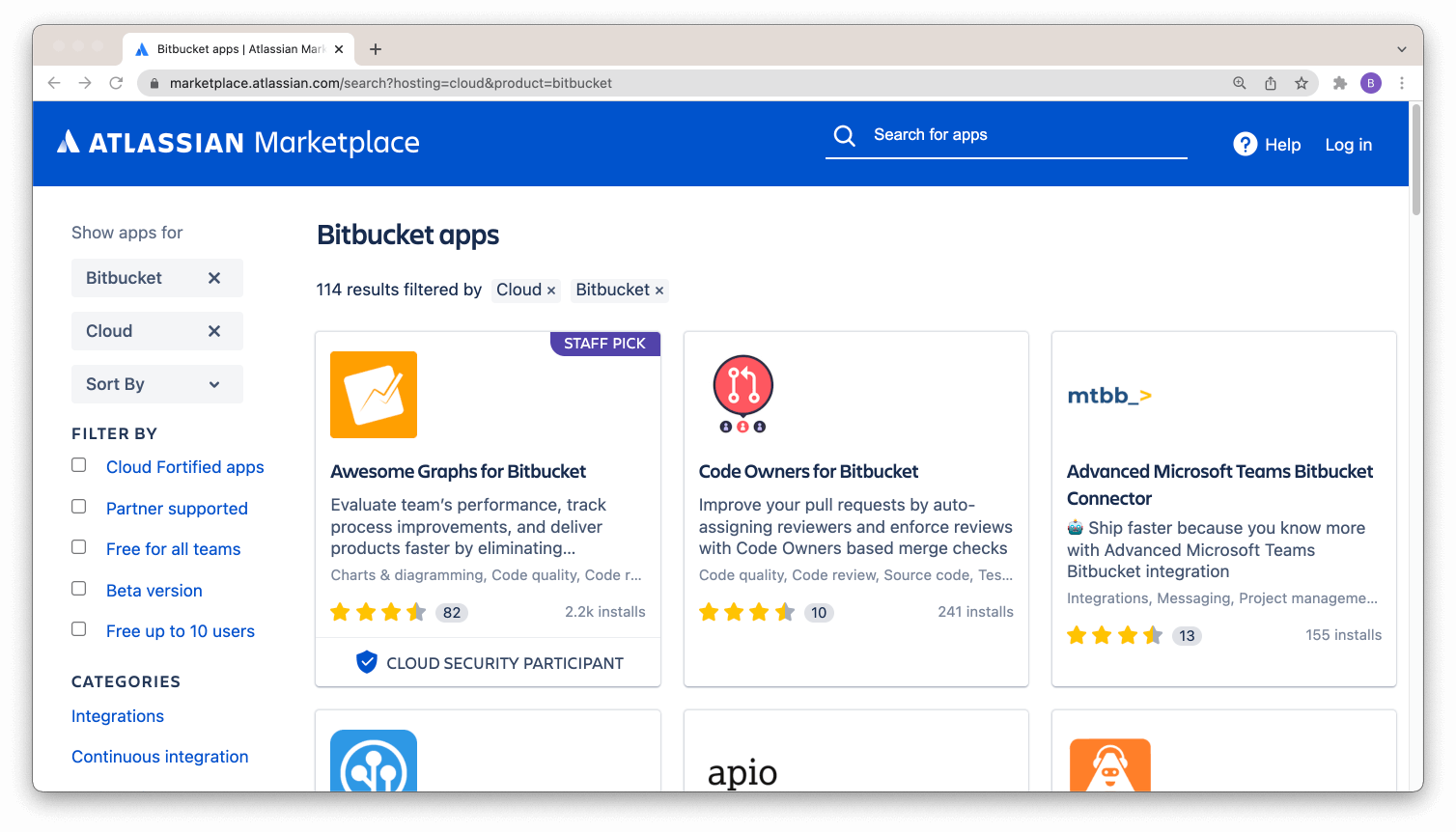 Intégration d'apps Bitbucket