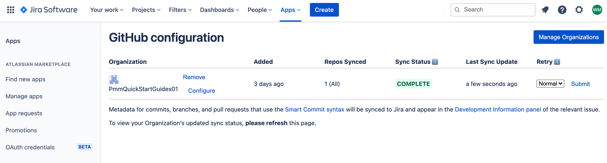 sync status change screentshot